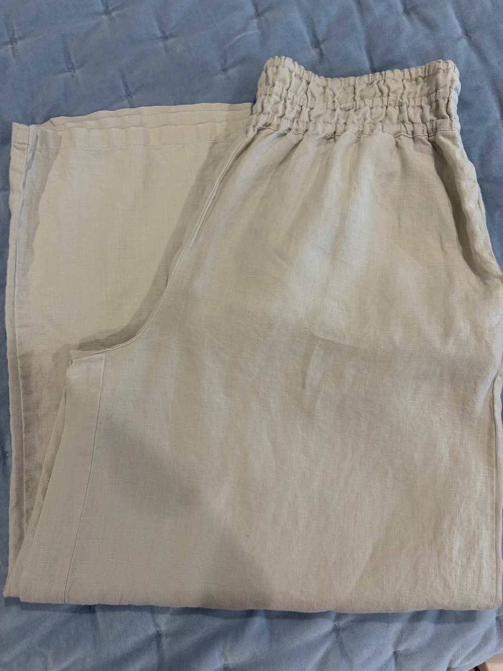 Anthropologie Somerset Linen Casual Wide-Leg Elastic Waist Cream Pants - Picture 5 of 5